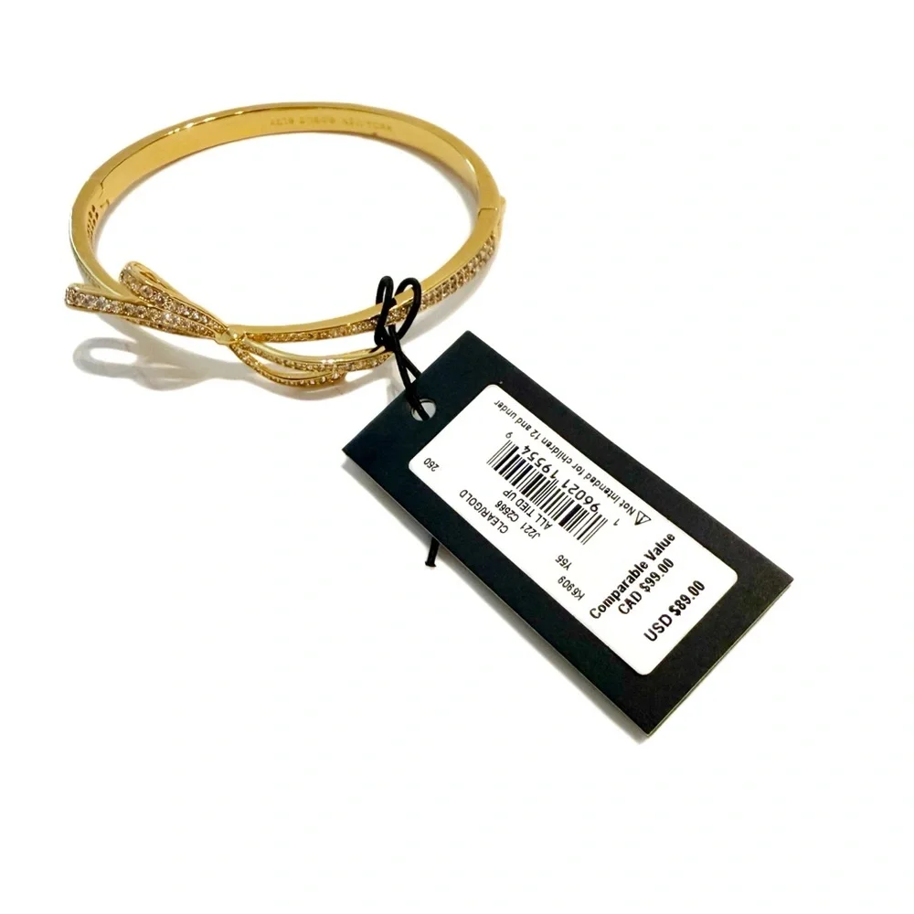 kate spade Gold Crystal Bow Bangle Bracelet NWT - Picture 6 of 8